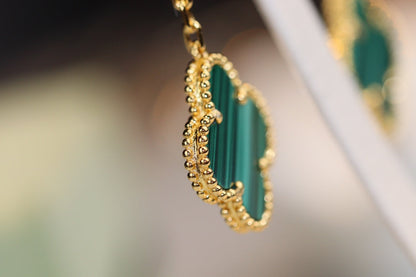 [⭐Hevara Jewelry]CLOVER EARRINGS GOLD MALACHITE DIAMOND 3 MOTIF
