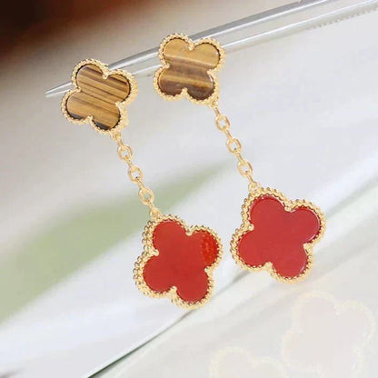 [⭐Hevara Jewelry]CLOVER  2 MOTIF  TIGER EYE CARNELIAN EARRINGS