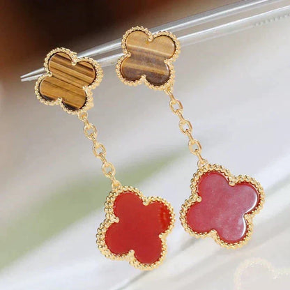 [⭐Hevara Jewelry]CLOVER  2 MOTIF  TIGER EYE CARNELIAN EARRINGS