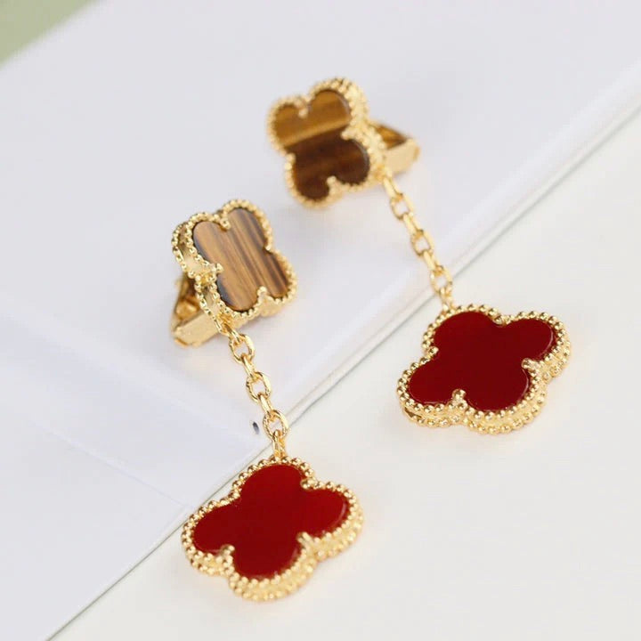 [⭐Hevara Jewelry]CLOVER  2 MOTIF  TIGER EYE CARNELIAN EARRINGS