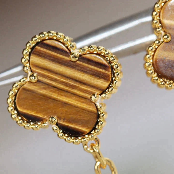 [⭐Hevara Jewelry]CLOVER  2 MOTIF  TIGER EYE CARNELIAN EARRINGS