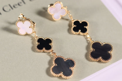 [⭐Hevara Jewelry]CLOVER EARRINGS GOLD ONYX MOP 3 MOTIF