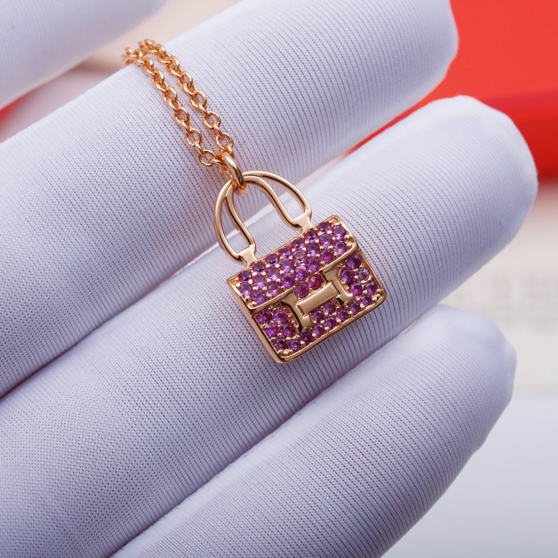 [⭐Hevara Jewelry]CONSTANCE PEDANT PURPLE DIAMOND NECKLACE