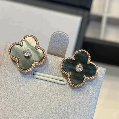 [⭐Hevara Jewelry]CLOVER MEDIUM 1 MOTIFS GRAY MOP  DIAMOND EARRINGS