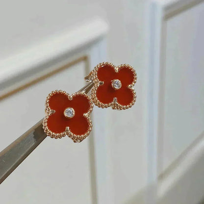 [⭐Hevara Jewelry]CLOVER MEDIUM 1 MOTIFS CARNELIAN  DIAMOND earrings