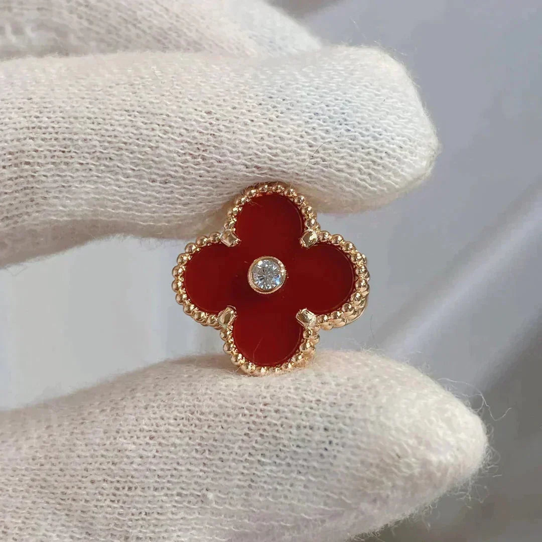 [⭐Hevara Jewelry]CLOVER MEDIUM 1 MOTIFS CARNELIAN  DIAMOND earrings