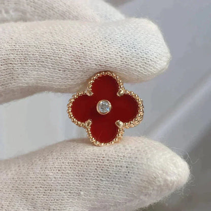 [⭐Hevara Jewelry]CLOVER MEDIUM 1 MOTIFS CARNELIAN  DIAMOND earrings