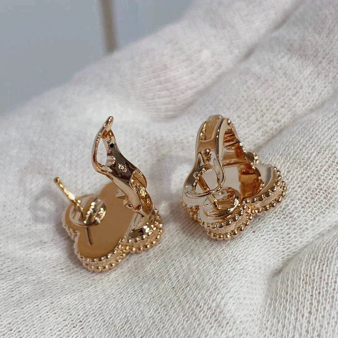 [⭐Hevara Jewelry]CLOVER MEDIUM 1 MOTIFS CARNELIAN  DIAMOND earrings
