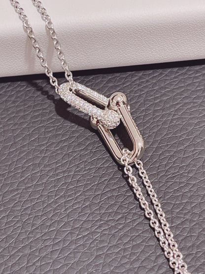 [Hevara Jewelry]HARDWEAR DOUBLE LINK PEDANT SILVER DIAMOND NECKLACE