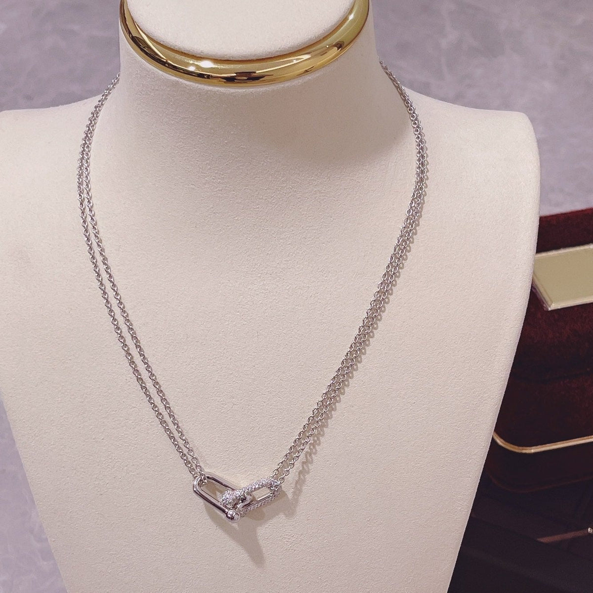 [Hevara Jewelry]HARDWEAR DOUBLE LINK PEDANT SILVER DIAMOND NECKLACE