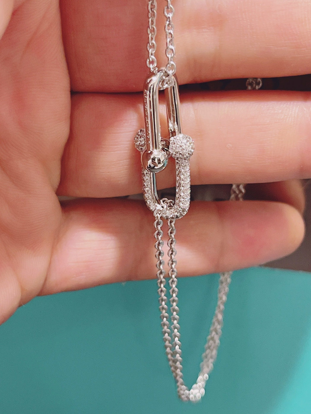 [Hevara Jewelry]HARDWEAR DOUBLE LINK PEDANT SILVER DIAMOND NECKLACE