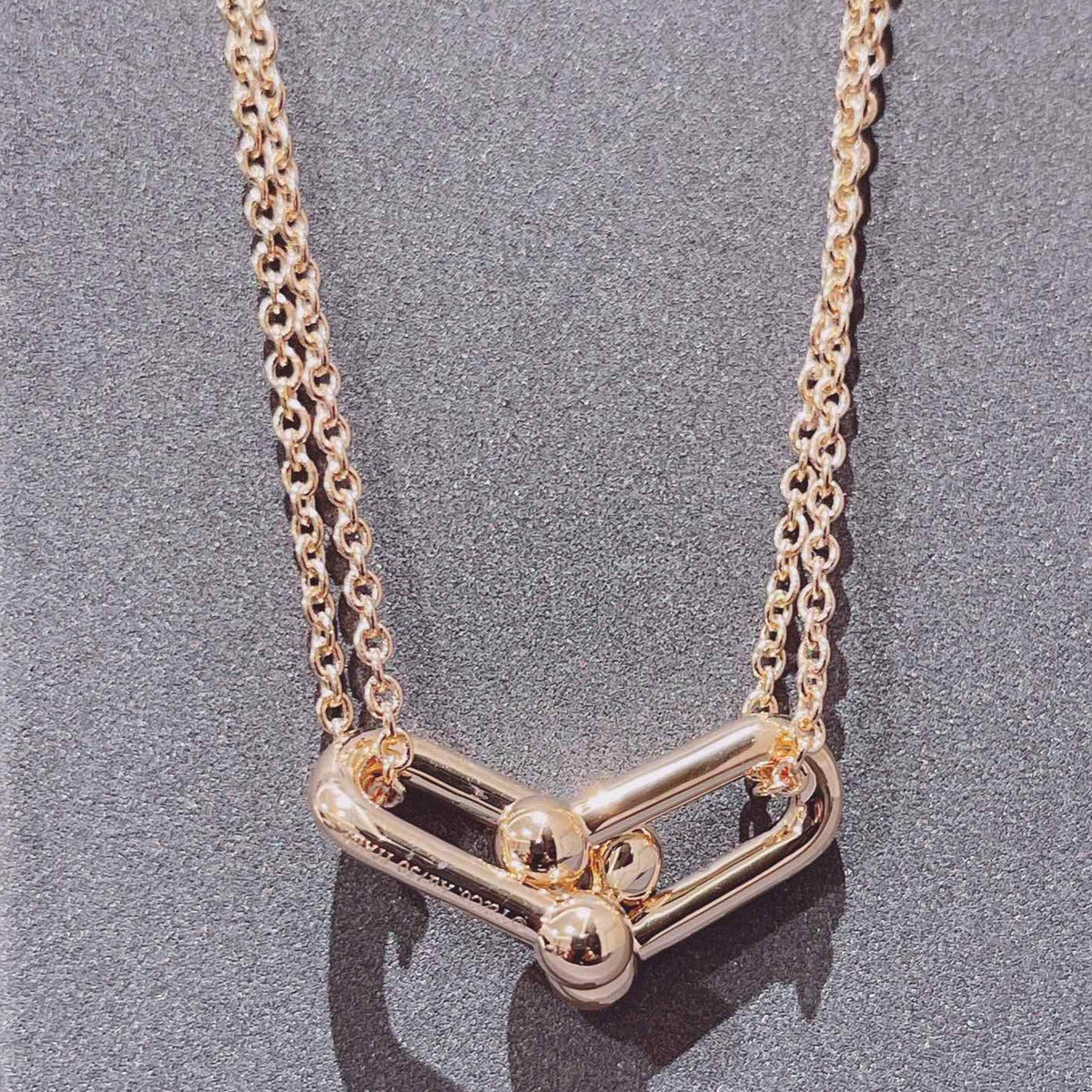 [Hevara Jewelry]HARDWEAR DOUBLE LINK PEDANT PINK GOLD NECKLACE