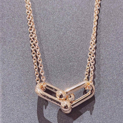 [Hevara Jewelry]HARDWEAR DOUBLE LINK PEDANT PINK GOLD NECKLACE