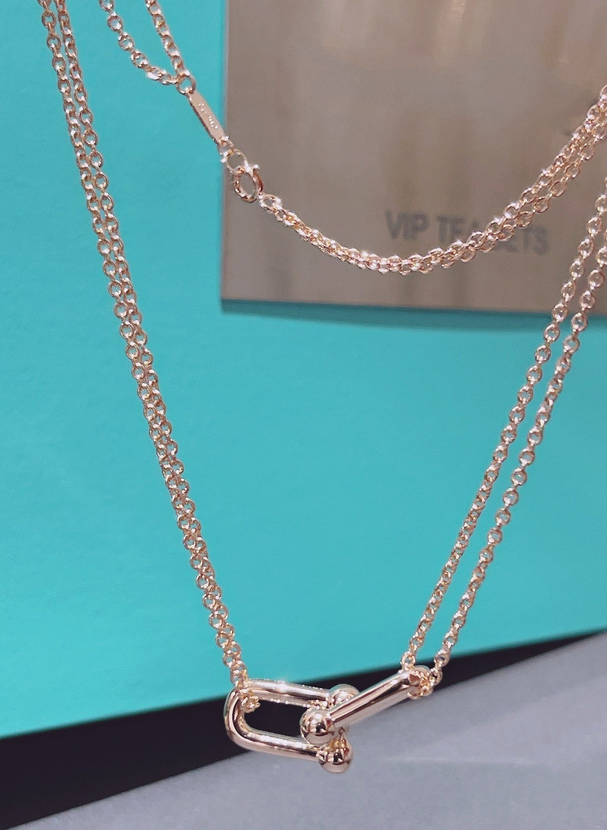 [Hevara Jewelry]HARDWEAR DOUBLE LINK PEDANT PINK GOLD NECKLACE