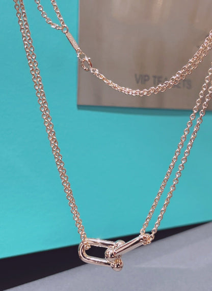 [Hevara Jewelry]HARDWEAR DOUBLE LINK PEDANT PINK GOLD NECKLACE