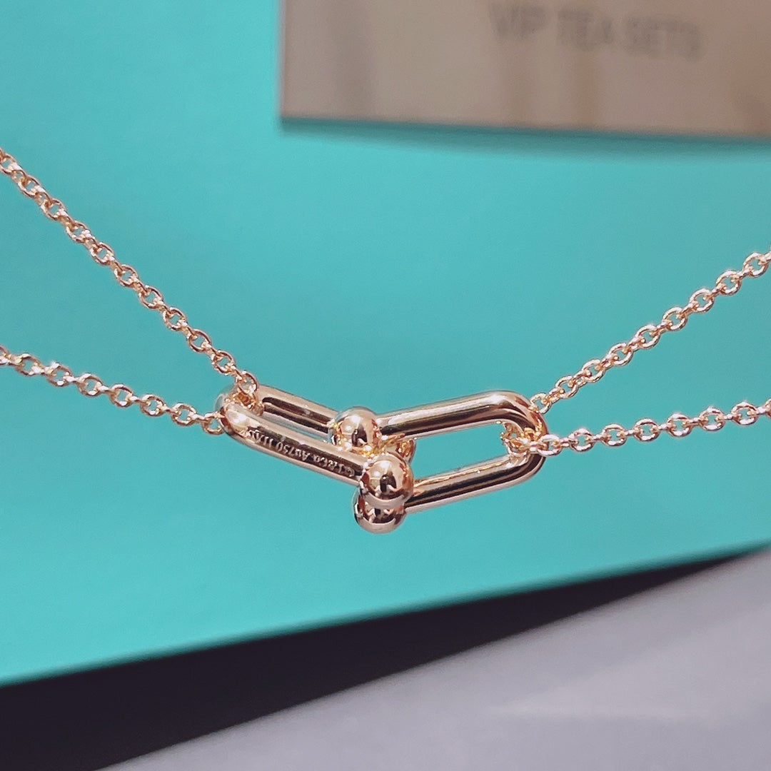 [Hevara Jewelry]HARDWEAR DOUBLE LINK PEDANT PINK GOLD NECKLACE
