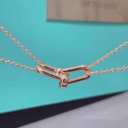 [Hevara Jewelry]HARDWEAR DOUBLE LINK PEDANT PINK GOLD NECKLACE