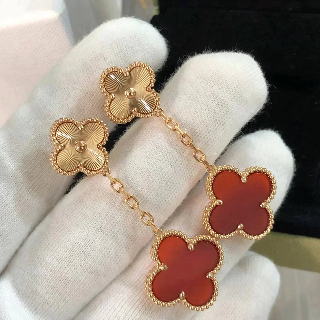 [⭐Hevara Jewelry]CLOVER 2 MOTIF  LASER CARNELIAN EARRINGS