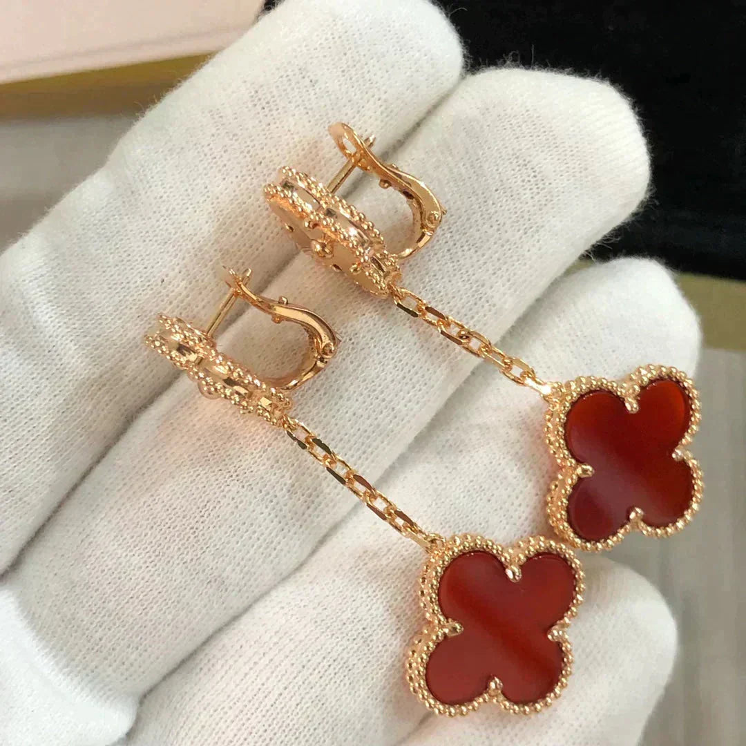 [⭐Hevara Jewelry]CLOVER 2 MOTIF  LASER CARNELIAN EARRINGS