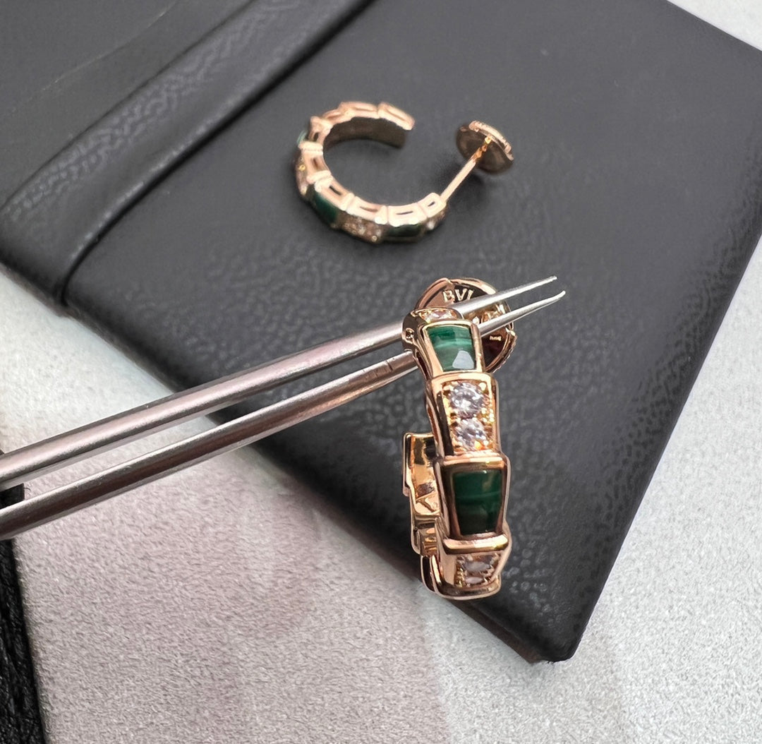 [⭐Hevara Jewelry]SERPENTI MALACHITE PINK GOLD EARRINGS