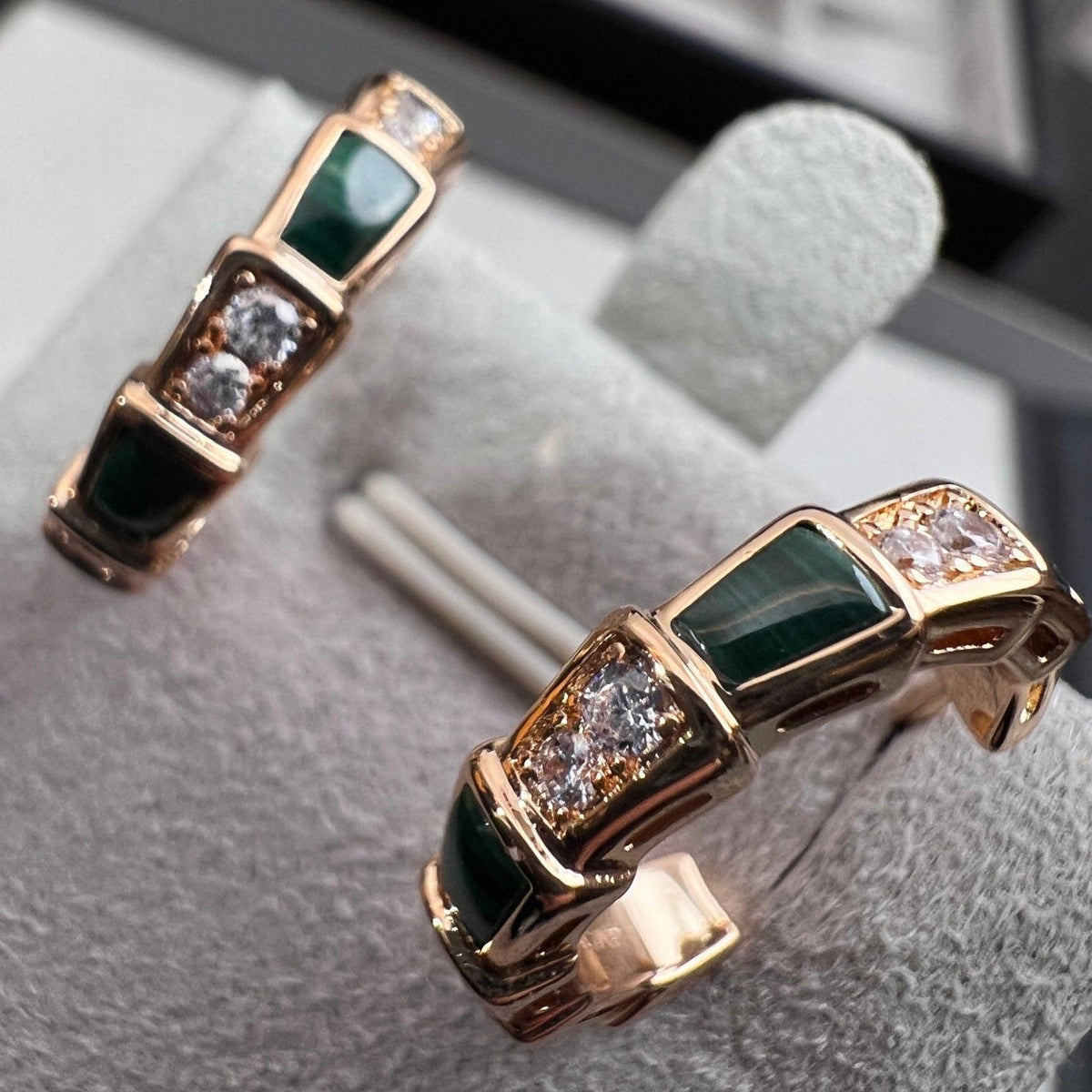 [⭐Hevara Jewelry]SERPENTI MALACHITE PINK GOLD EARRINGS