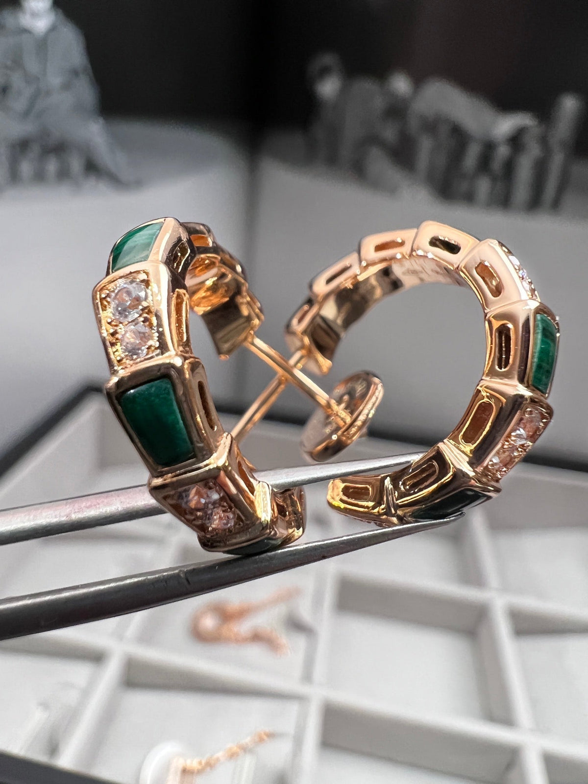 [⭐Hevara Jewelry]SERPENTI MALACHITE PINK GOLD EARRINGS