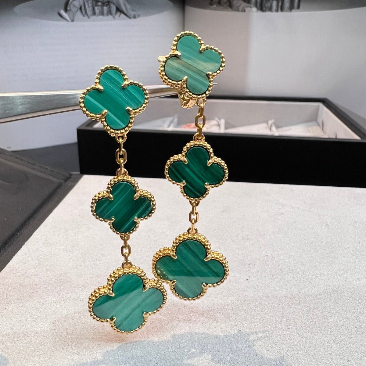[⭐Hevara Jewelry]CLOVER MALACHITE 3 MOTIFS GOLD