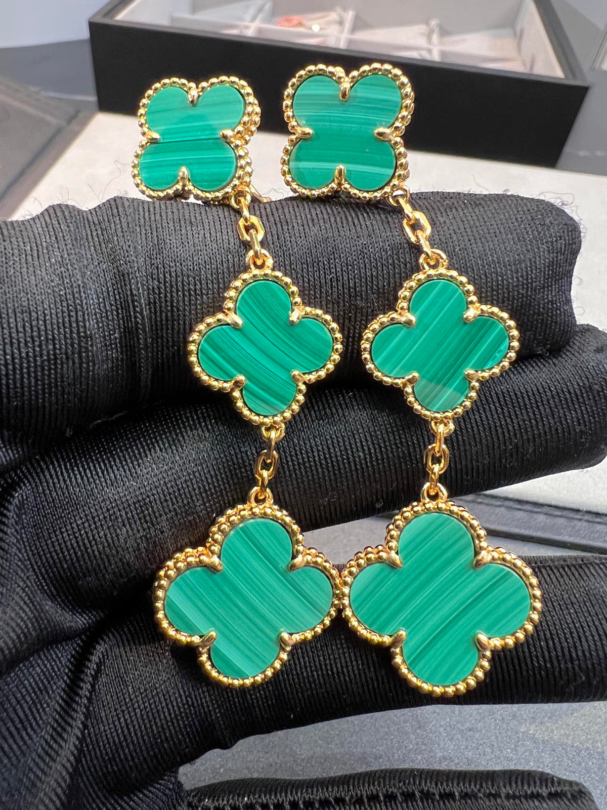[⭐Hevara Jewelry]CLOVER MALACHITE 3 MOTIFS GOLD