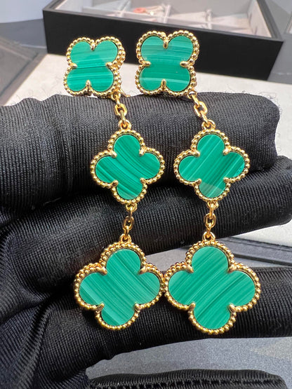 [⭐Hevara Jewelry]CLOVER MALACHITE 3 MOTIFS GOLD