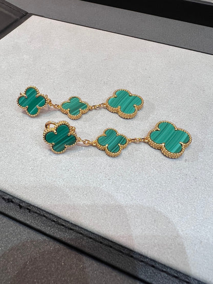 [⭐Hevara Jewelry]CLOVER MALACHITE 3 MOTIFS GOLD