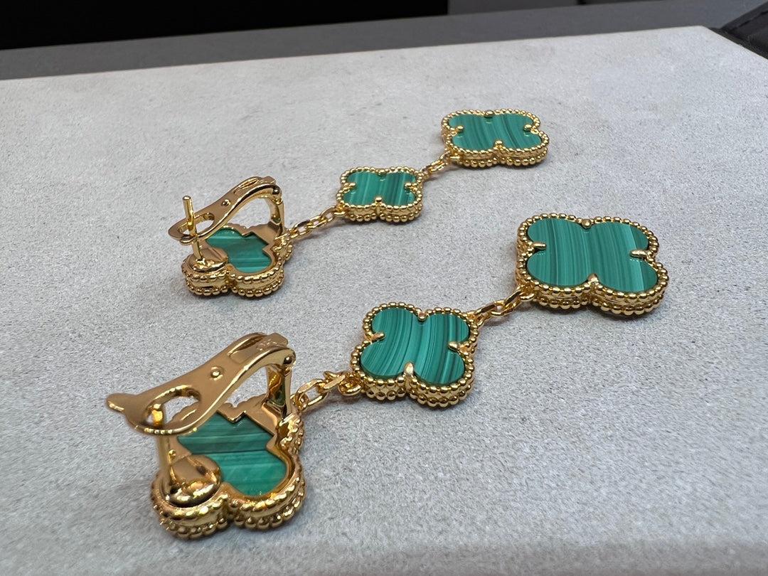 [⭐Hevara Jewelry]CLOVER MALACHITE 3 MOTIFS GOLD