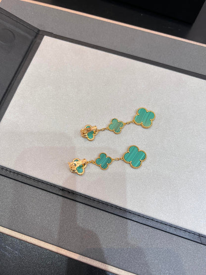 [⭐Hevara Jewelry]CLOVER MALACHITE 3 MOTIFS GOLD
