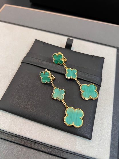 [⭐Hevara Jewelry]CLOVER MALACHITE 3 MOTIFS GOLD