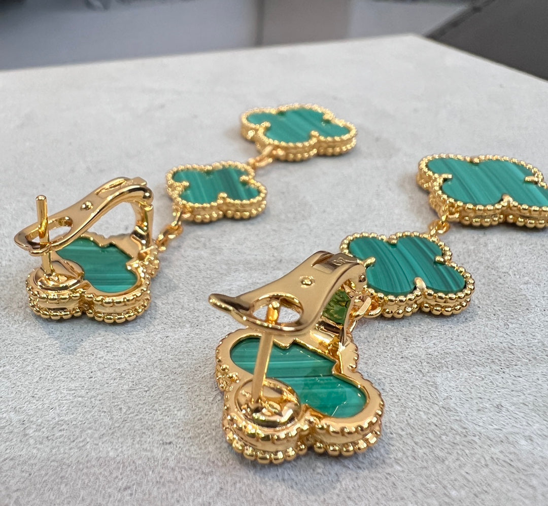 [⭐Hevara Jewelry]CLOVER MALACHITE 3 MOTIFS GOLD