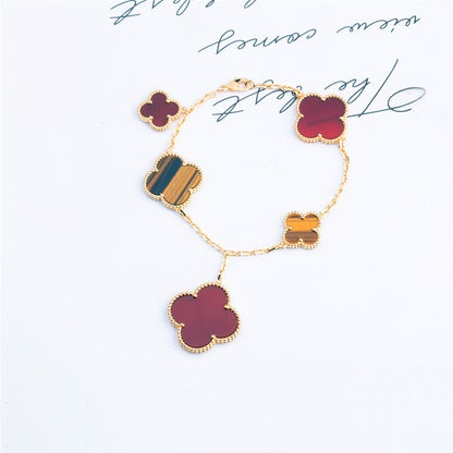 [⭐Hevara Jewelry]CLOVER BRACELET 5 MOTIFS CARNELIAN TIGER EYE