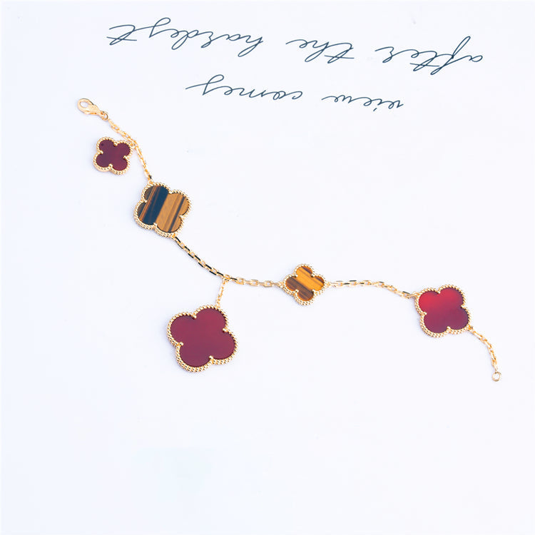 [⭐Hevara Jewelry]CLOVER BRACELET 5 MOTIFS CARNELIAN TIGER EYE