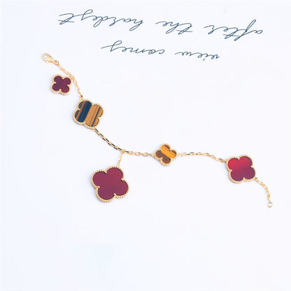 [⭐Hevara Jewelry]CLOVER BRACELET 5 MOTIFS CARNELIAN TIGER EYE