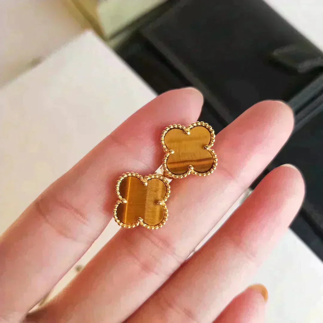 [⭐Hevara Jewelry]CLOVER MEDIUM 1 MOTIFS TIGER EYE EARRINGS