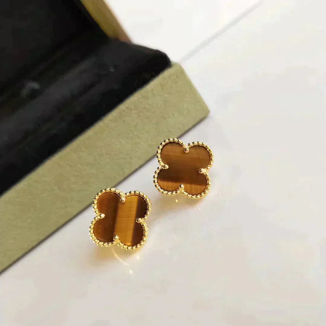 [⭐Hevara Jewelry]CLOVER MEDIUM 1 MOTIFS TIGER EYE EARRINGS