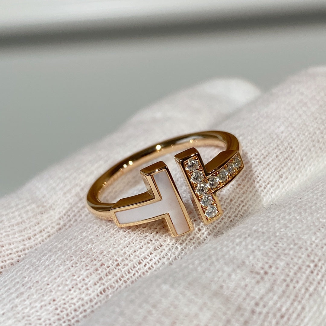[Hevara Jewelry]T WIRE MOP DIAMOND RING PINK GOLD