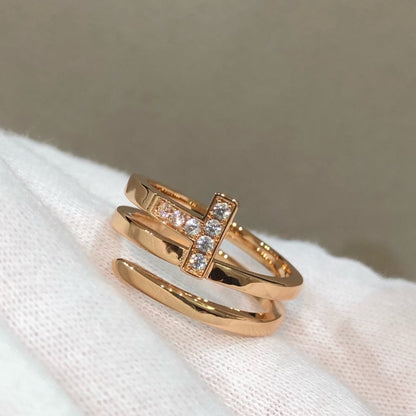 [Hevara Jewelry]T WIRE DOUBLE ROWS RING PINK GOLD