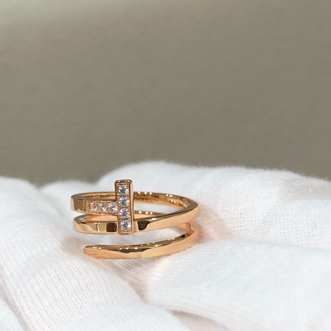 [Hevara Jewelry]T WIRE DOUBLE ROWS RING PINK GOLD