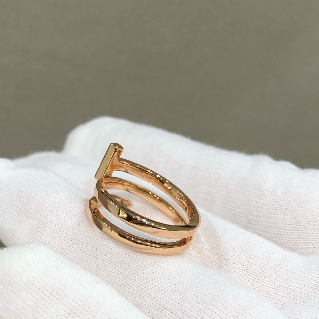 [Hevara Jewelry]T WIRE DOUBLE ROWS RING PINK GOLD
