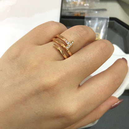 [Hevara Jewelry]T WIRE DOUBLE ROWS RING PINK GOLD