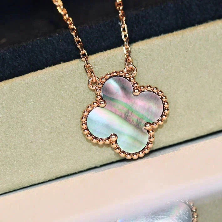 [⭐Hevara Jewelry]CLOVER 15MM  GRAY MOTHER OF PEARL NECKLACE