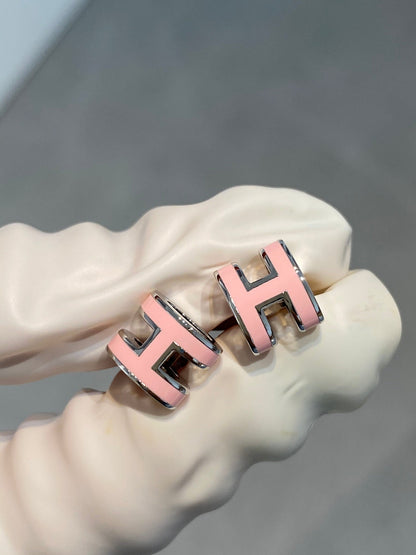 [⭐Hevara Jewelry]MINI POP H SILVER EARRINGS PINK