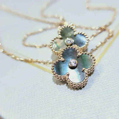 [⭐Hevara Jewelry]CLOVER 15MM DIAMOND AND MOTHER-OF-GREY NECKLACE