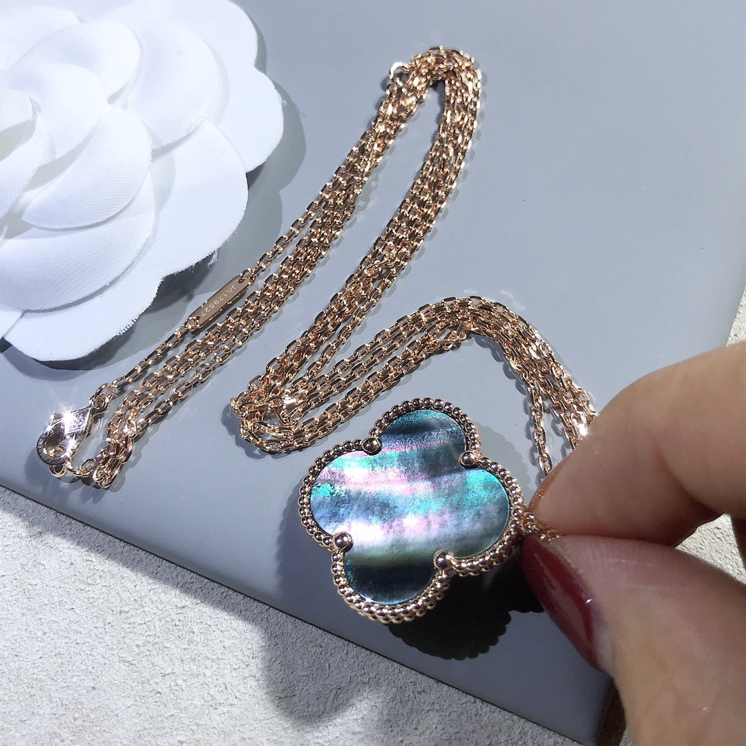 [⭐Hevara Jewelry]CLOVER 25MM GOLD DARK MOP BIG CLOVER NECKLACE