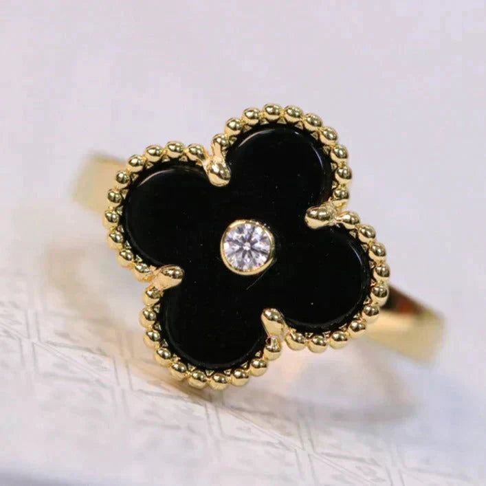 [⭐Hevara Jewelry]CLOVER ONYX RING GOLD DIAMOND