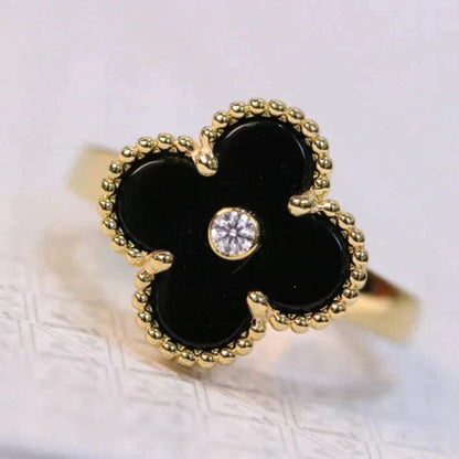 [⭐Hevara Jewelry]CLOVER ONYX RING GOLD DIAMOND
